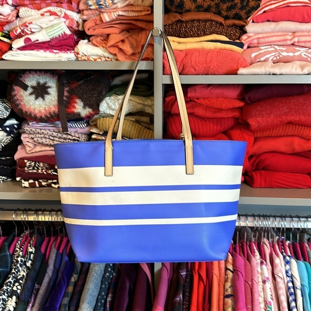 Kate Spade bluish purple with white stripes tote bag - Picture 4 of 5